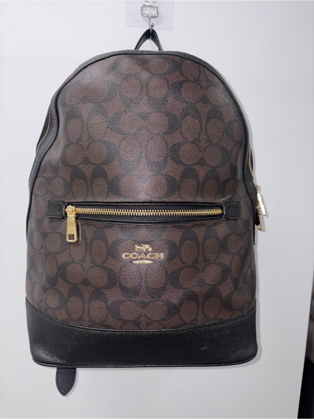 Coach Brown Signature Backpack with Black Trim and Gold Hardware